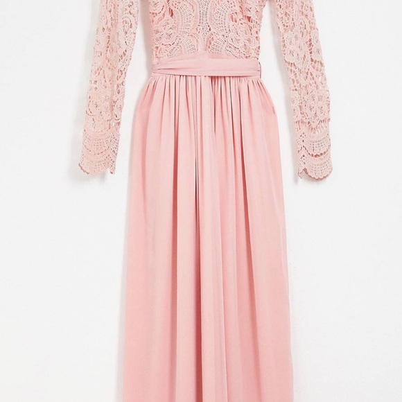 Bridesmaid long sleeve crochet
detail maxi dress.Sugar Pink, size
(us.4). - Picture 3 of 5